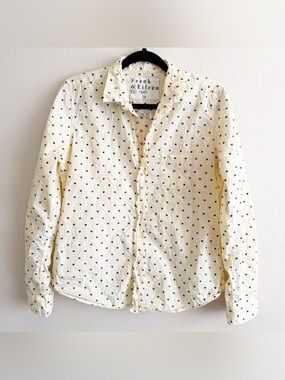 Frank & Eileen Yellow Button-Down Shirt with Navy Heart Print size medium